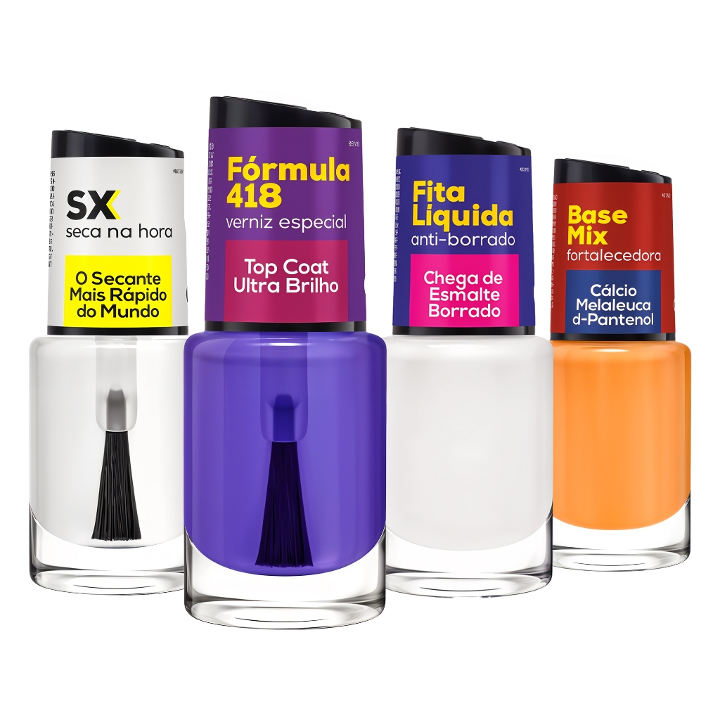 Kit Completo Cora 4 Itens SX Seca Na Hora Top Coat 418 Fita Líquida ...