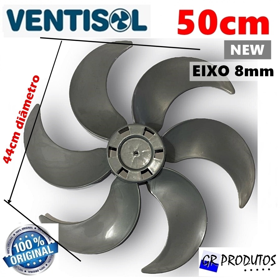 Hélice Ventilador Ventisol 50 cm 6 pás Prata Eixo Redondo 8mm | Shopee ...