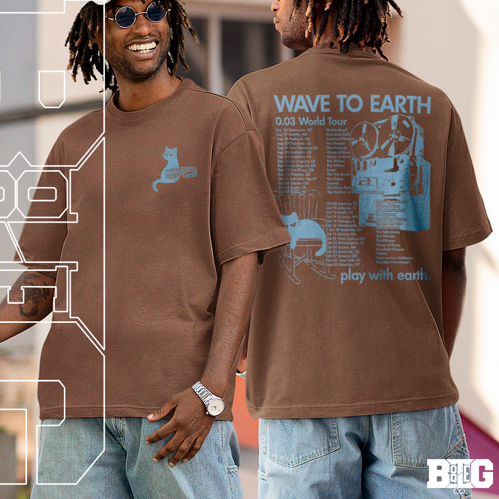 Camiseta Basica e infantil Wave To Earth Play With Earth Cat World
