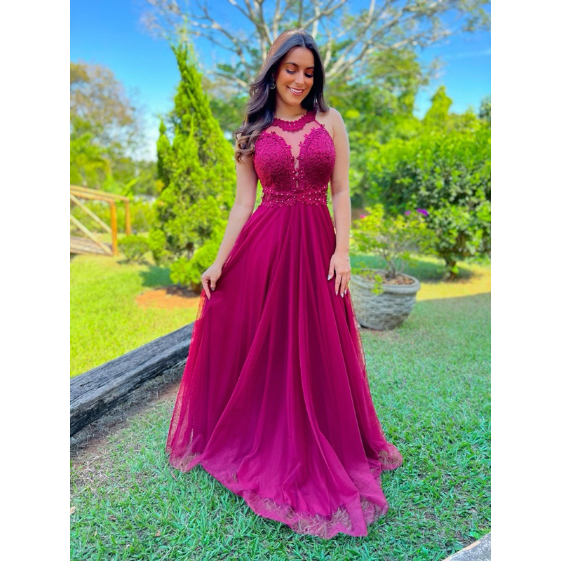 VESTIDO DE FESTA LONGO RENDA TENDÊNCIA SUCESSO DE VENDAS MADRINHA ...