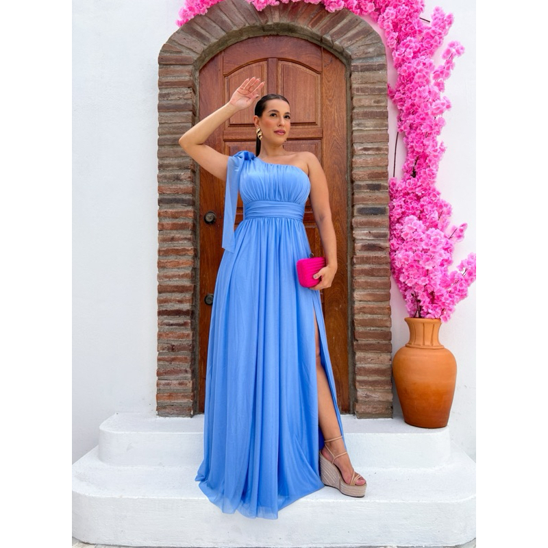 VESTIDO DE FESTA MADRINHA CASAMENTO LAÇO UM OMBRO SÓ LANÇAMENTO PARIS ...