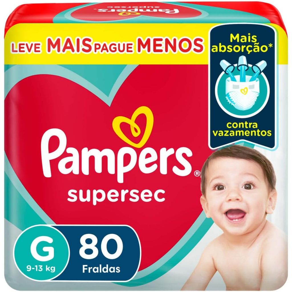 Fralda Pampers Supersec G - 80 fraldas | Shopee Brasil