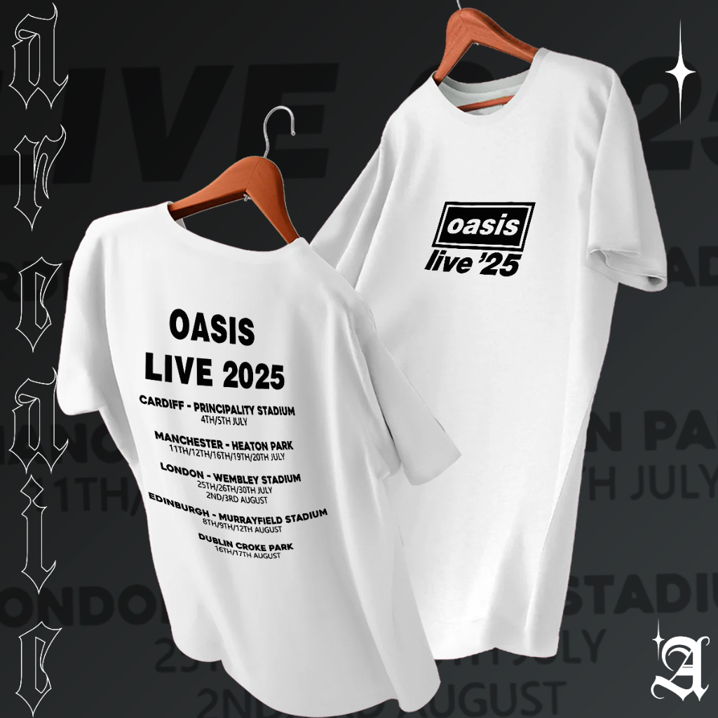 Camiseta Basica Algodao Oasis Live 2025 Tour Turnê De Shows Banda