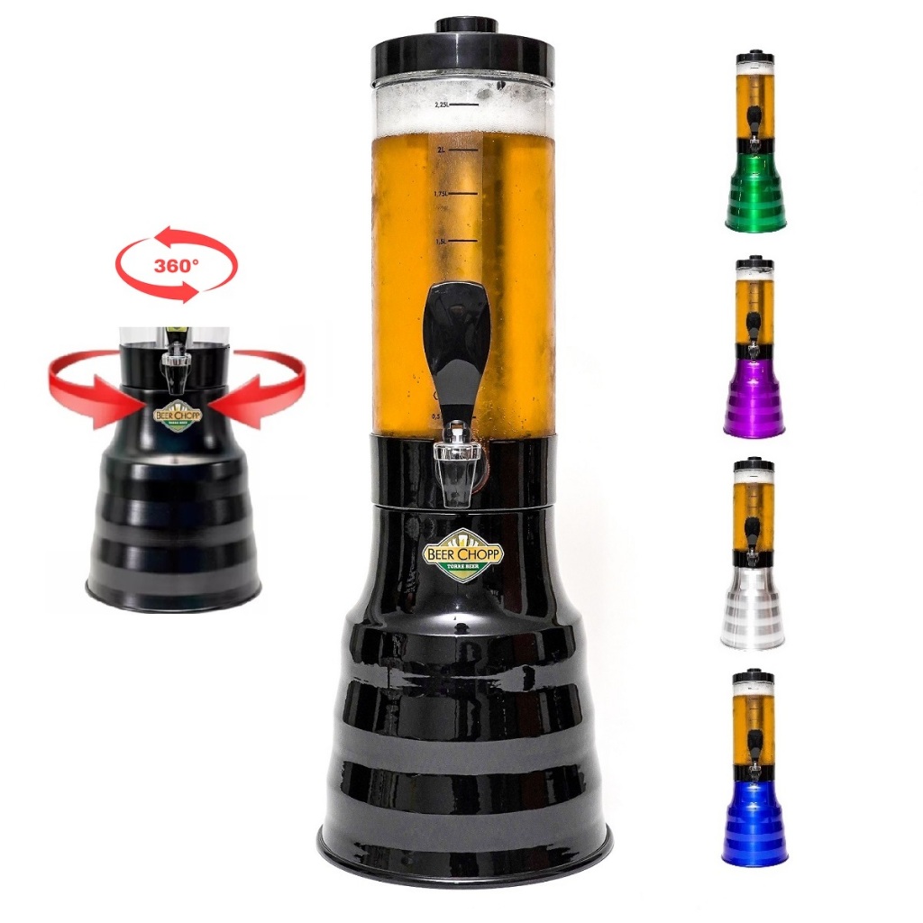Torre Chopp Beer 2 Litros C/ 2 Refil Gelante Copo Giratório Com Alça ...
