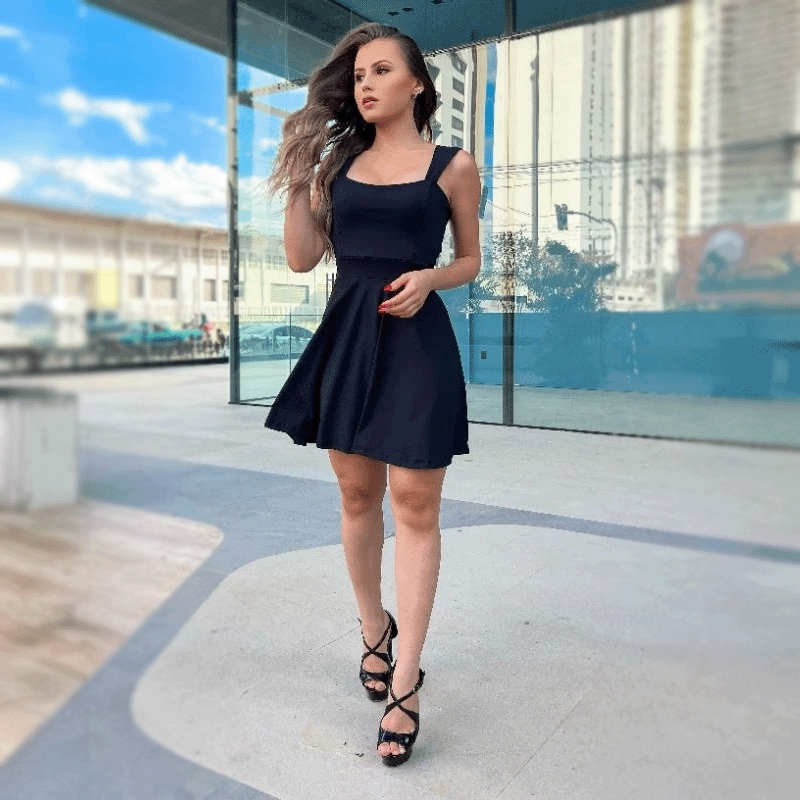 Vestido Curto Rodado Feminino Alça Grossa Vestido Godê Boneca 03