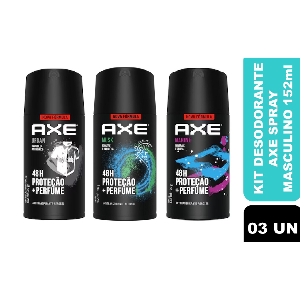 Kit 03un Desodorante Antitranspirante Spray Axe Masculino 48h 152ml em Oferta na Shopee