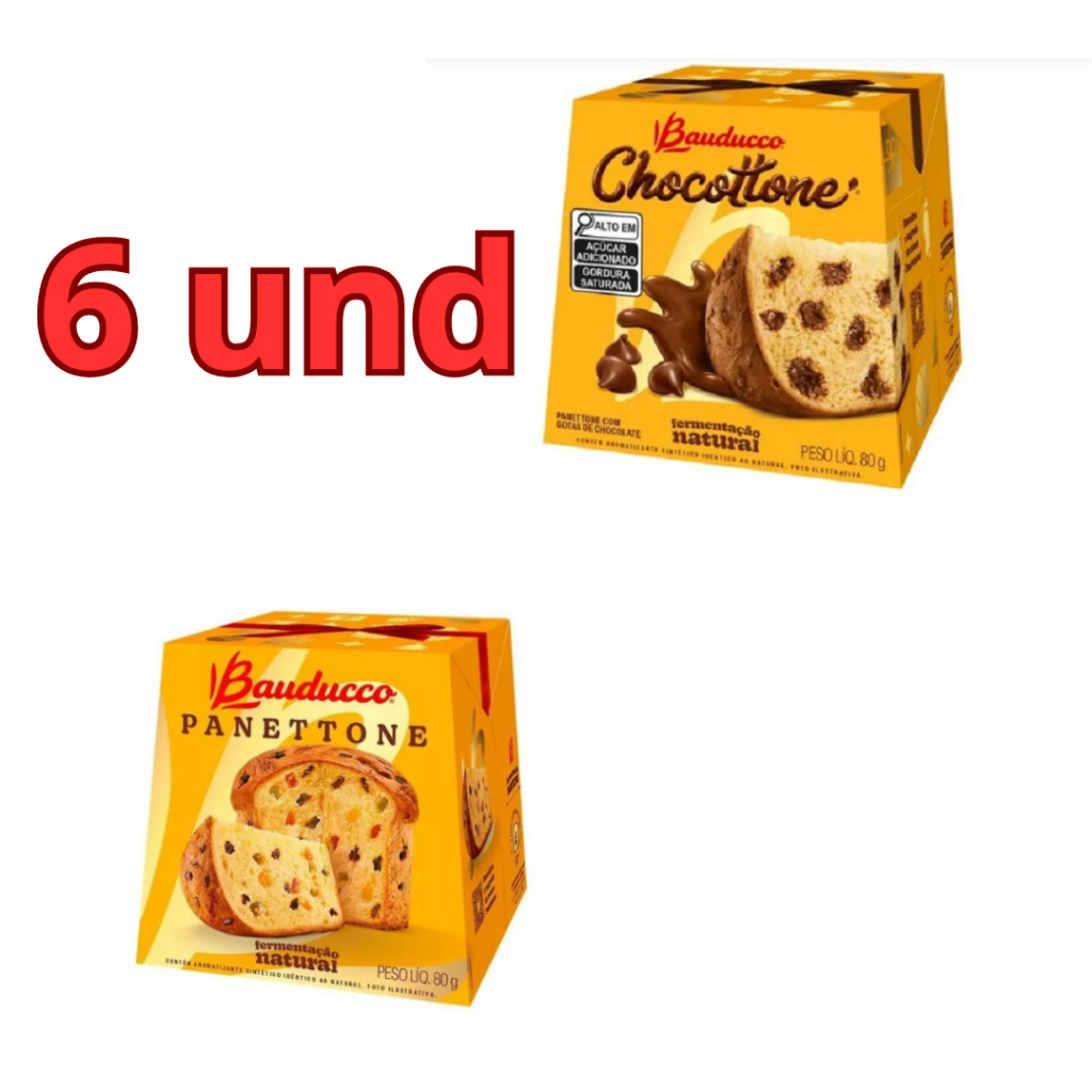 Kit 6 Mini Panettone Chocottone Gotas de Chocolate Frutas Bauducco ...