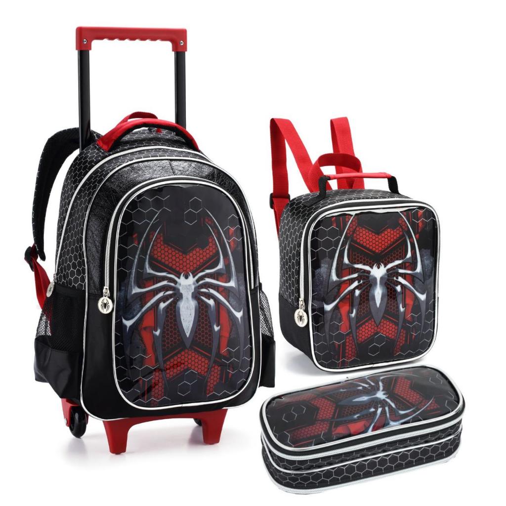 kit mochila carrinho masculino escolar infantil homem aranha pronta entrega