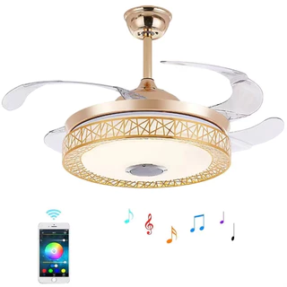 Ventilador De Teto Com Led Lâmpada Retrátil LED Pás Controle Remoto Com Música e caixa de Som