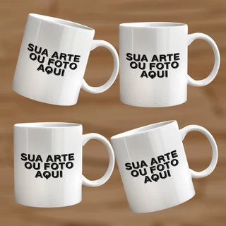 Kit com 3 a10 canecas/xicaras de porcelana personalizada com arte, foto ou frase