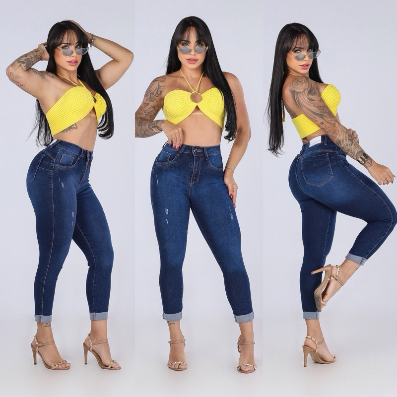 Calça Capri Jeans Feminina Com Costura Levanta Bumbum e Lycra