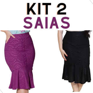 Kit 2 Saias Sino Lese Rendada Forrada Elegante Premium Social
