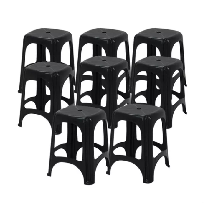 Jogo 8 Peças Banco De Plástico Banqueta Tramontina Até 120 Kg Polipropileno Resistente P/ Bar Casa Cozinha