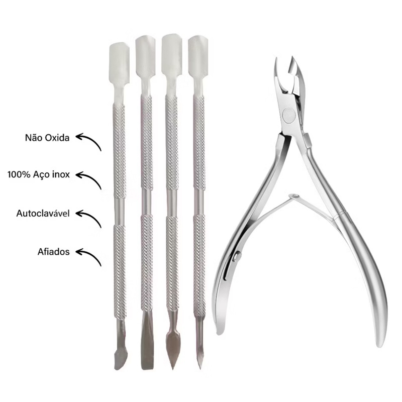 Kit Manicure profissional 5 Peças (Alicate + Palito + Desencravador ...