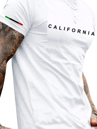 Camiseta Masculina California Preta Manga Curta Gola Redonda Estampada 100% Algodão