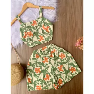 Conjunto Feminino Verão Alcinha Estampado Cropped E Short CJ2