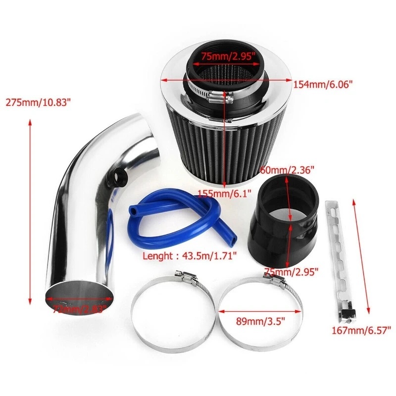 Intake Inox e Filtro De Ar Esportivo 3 Polegadas - Universal GM VW Ford ...