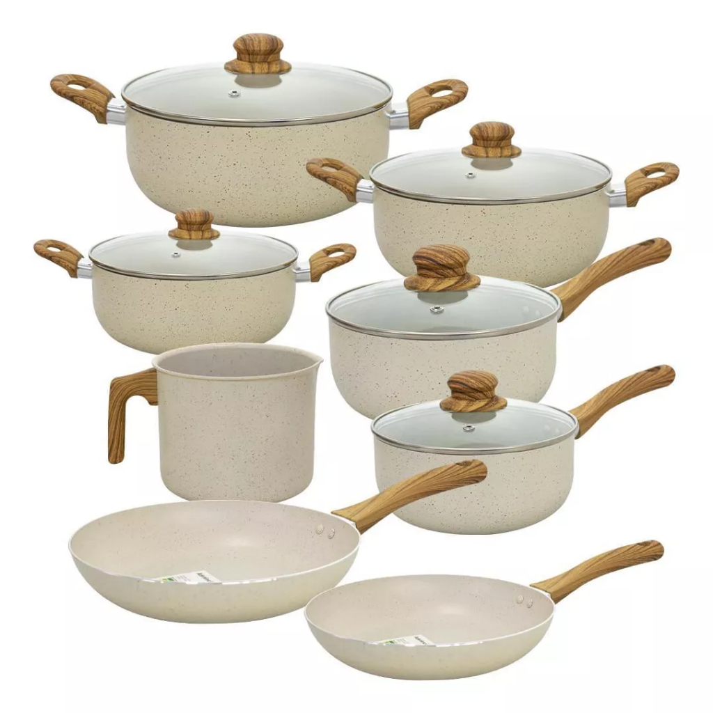 Jogo Panelas Antiaderente Cerâmica Creme 8 Peças Casambiente | Shopee ...