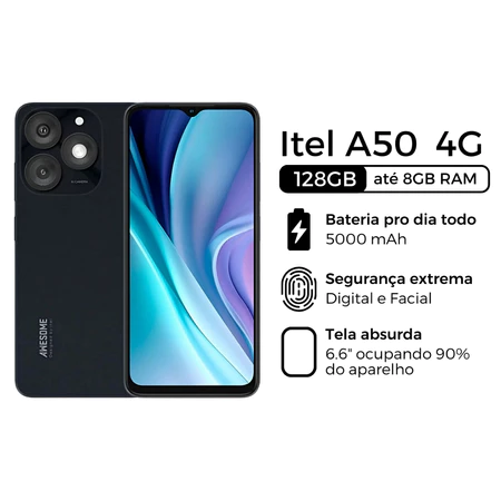 Celular Itel A50 Tela 6.6 HD 3GB RAM 64GB 128GB ROM Dual sim Octacore Versão Global