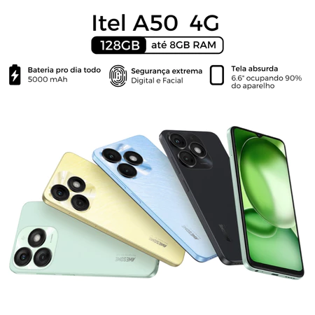 Celular Itel A50 Tela 6.6 HD 3GB RAM 64GB 128GB ROM Dual sim Octacore Versão Global