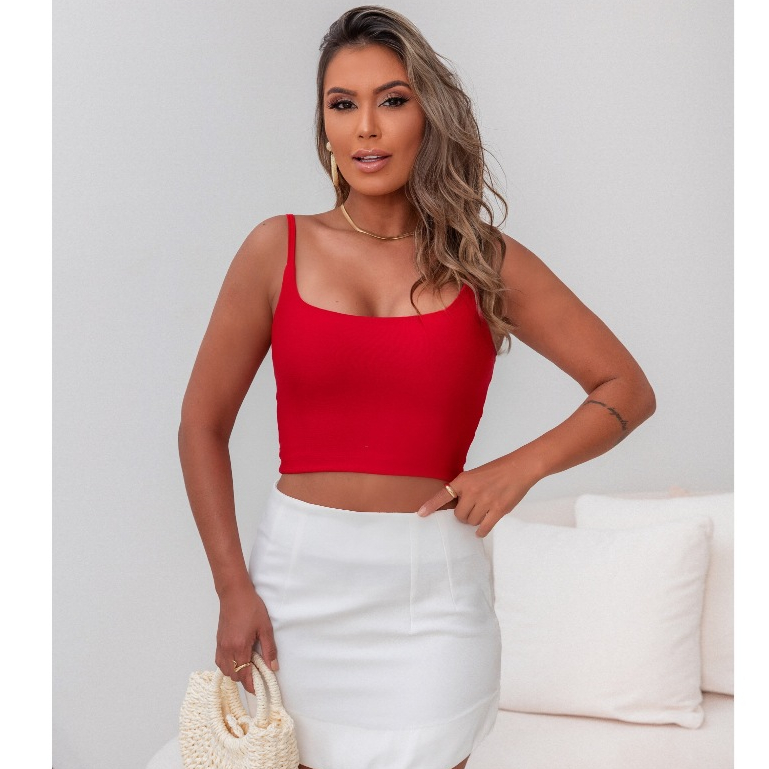 Cropped Alça fina Blusa Regata Básico Todo Duplo Versátil Casual Moda blogueira