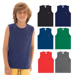 Kit Sortido 5 Regatas Infantil Menino Básica Lisa Tamanho 2 ao 12 Roupa Infantil Bebê Menino Verão Masculino