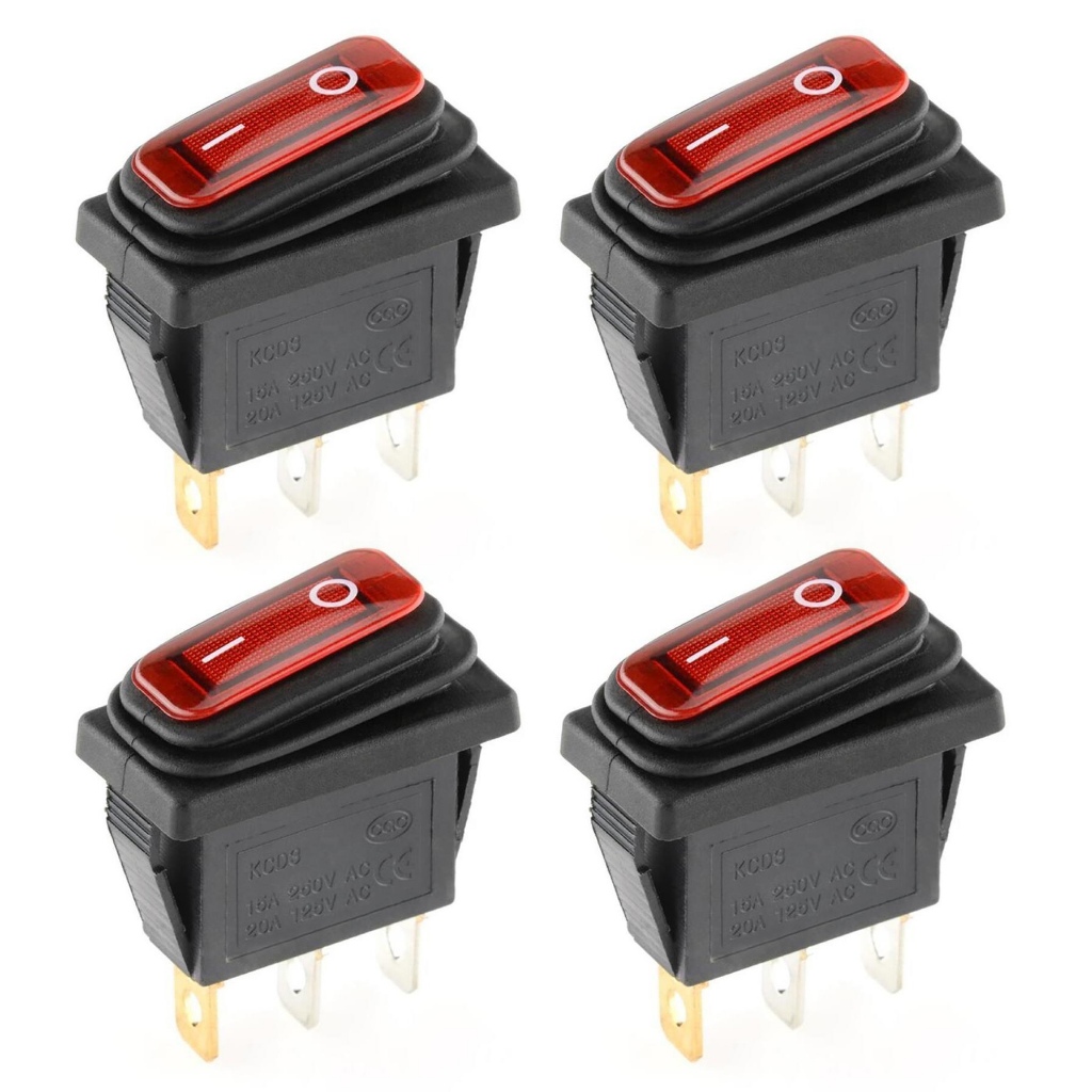 Kit 4 Interruptor Retangular Botão On/Off KCD3 28x10 Led Vermelho
