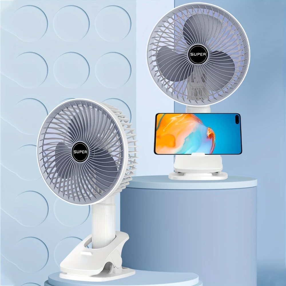Ventilador Portatil Recarregavel com Base de Clipe para Casa Ventilador de Mesa Escritório e Viagem