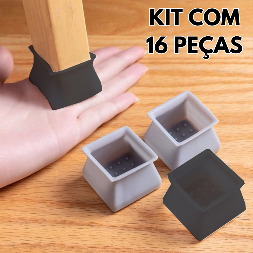 Kit 16 Protetor de Silicone Engrossado Para Pés de Cadeira e Mesa Quadrado