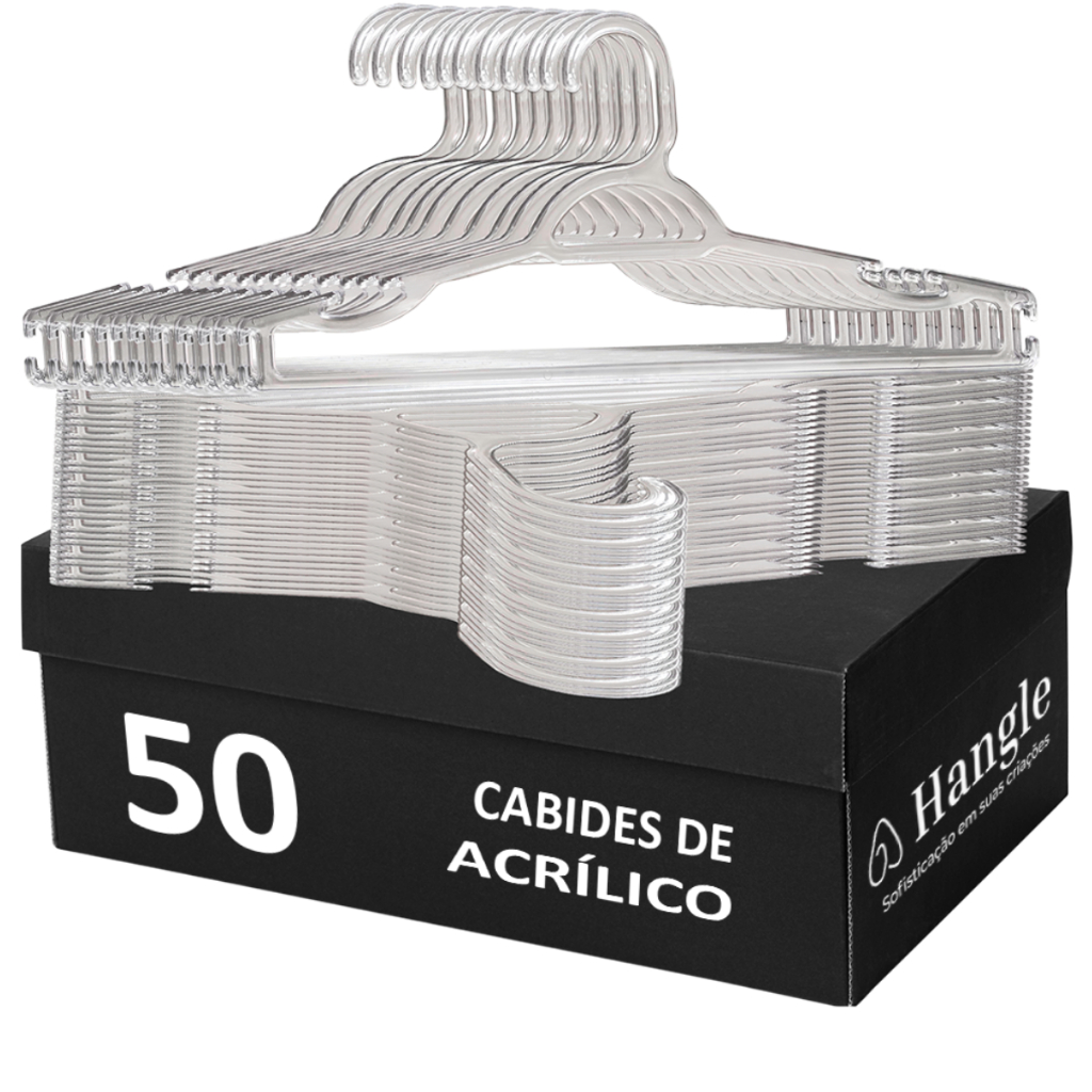 Cabide Adulto Transparente Acrilico Tradicional 50 Unidades Resistente