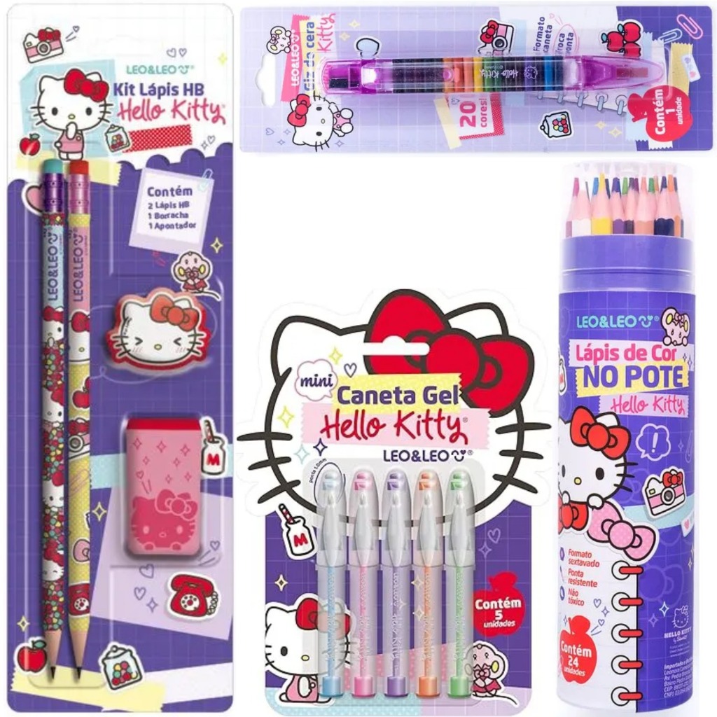 Hello Kitty(商品9点セット) Kit Escolar Hello Kitty c/ Kit Lápis HB / Lápis de cor / Mini