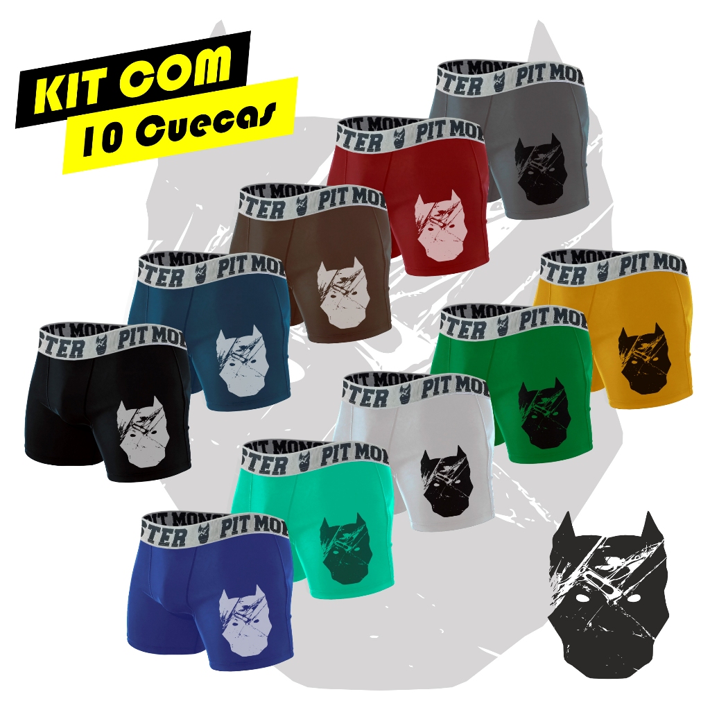 Kit 10 Cuecas Boxer Pitmonster De Microfibra Adulto
