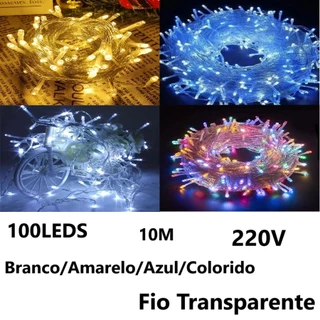 100 Leds 8 Funções 10M 220V Pisca Pisca Luz De Natal Forte Iluminação Fio Transparente em Oferta na Shopee