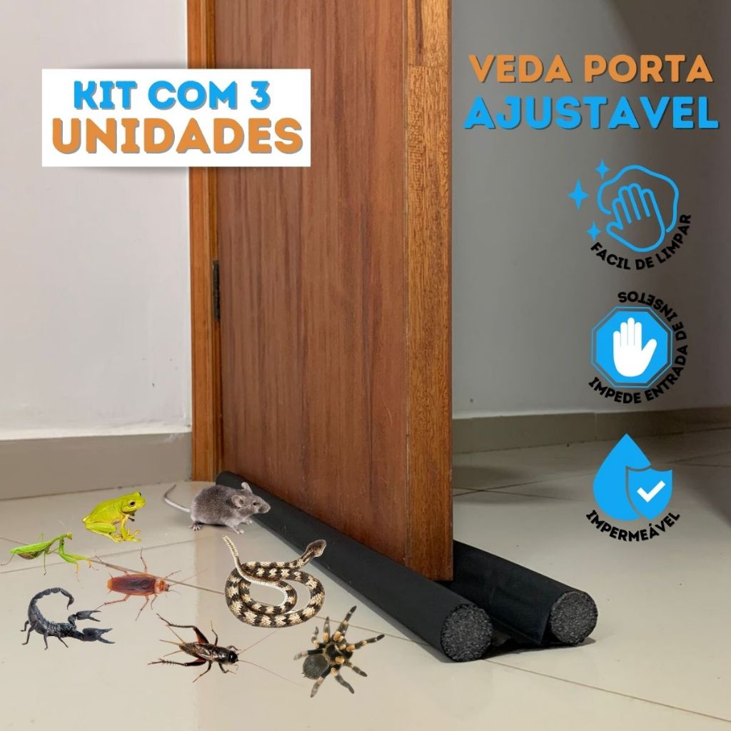 Kit 3 Veda Porta AJUSTÁVEL Proteção Protetor de Porta Rolinho ...