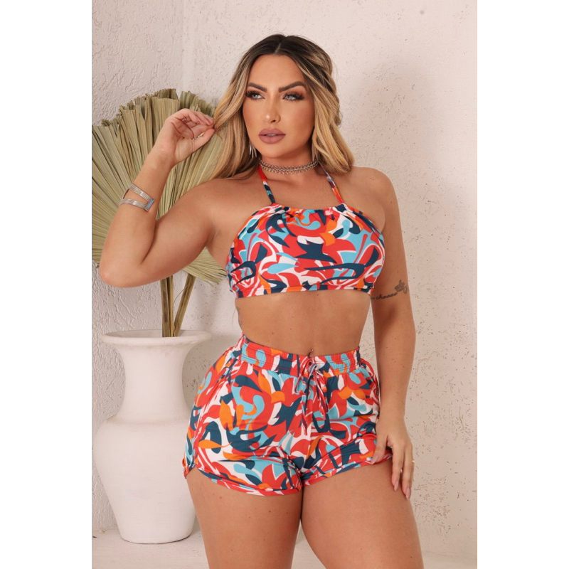 biquíni top e short conjunto moda praia piscina passeio academia