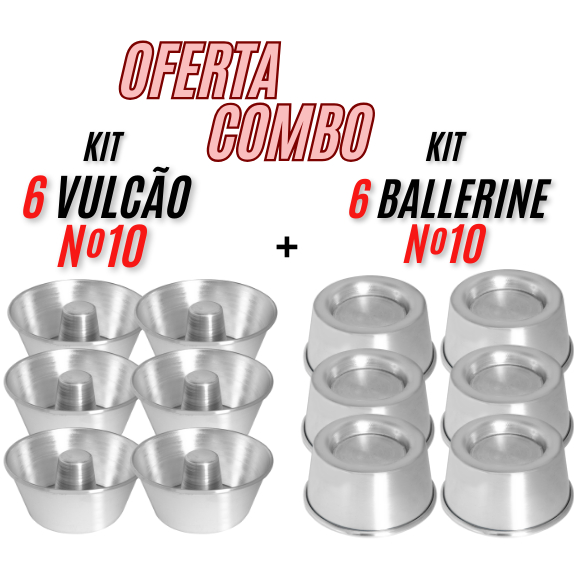 Kit 6 Forminha Vulcão Nº10 + 6 Ballerine Nº10 Forma De Alumínio Para Doces Sobremesas
