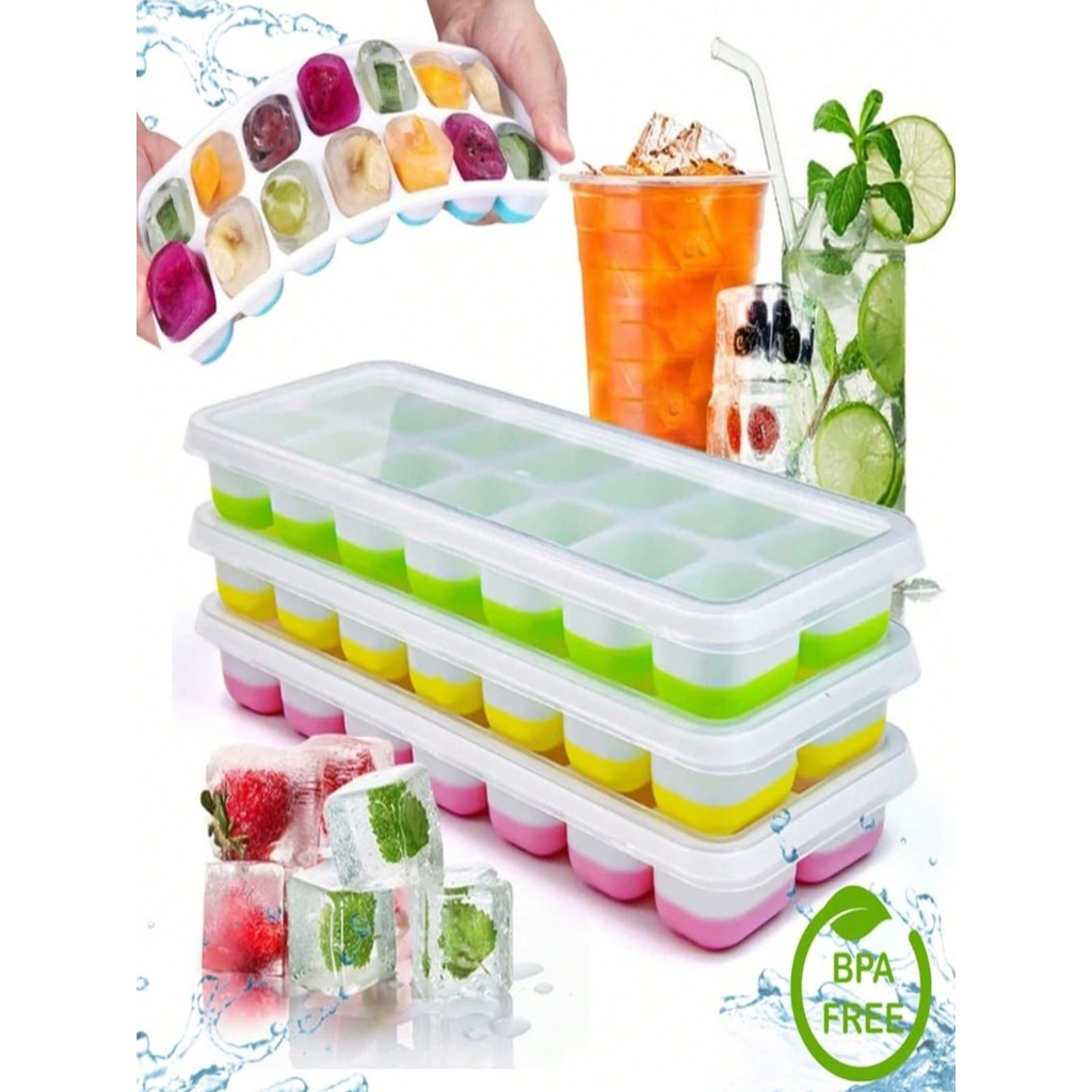 KIT Forma de gelo silicone com tampa 14 gelos forminha para fazer gelo