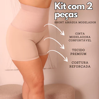 Kit com 2 Short Modelador Segunda Pele Liso Anágua | Bermudinha para Vestir por baixo da Roupa Feminino