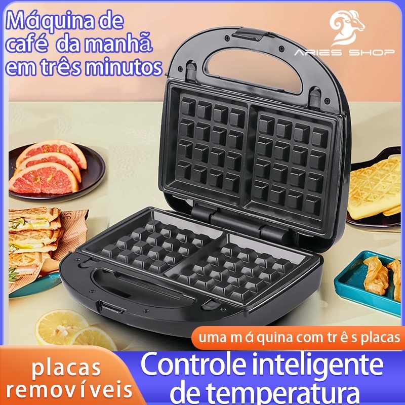 Sanduicheira Chapa Misto Quente Pão 110v Grill 840w Premium 3 em 1 Máquina do bolo