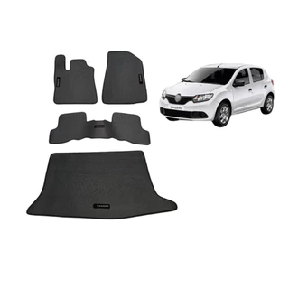Tapete Borracha Para Sandero Com Traseiro Interiço E Porta-Malas