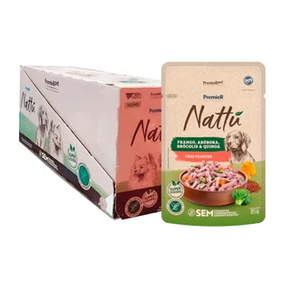 Kit 20un. Ração Úmida Premier Nattu Sachê Cães Filhotes Frango, Abóbora, Brócolis e Quinoa 85g em Oferta na Shopee