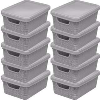 Kit 10 Caixas Organizadoras com Tampa 1,8 Litros Cesto em Plástico Grande Jaguar