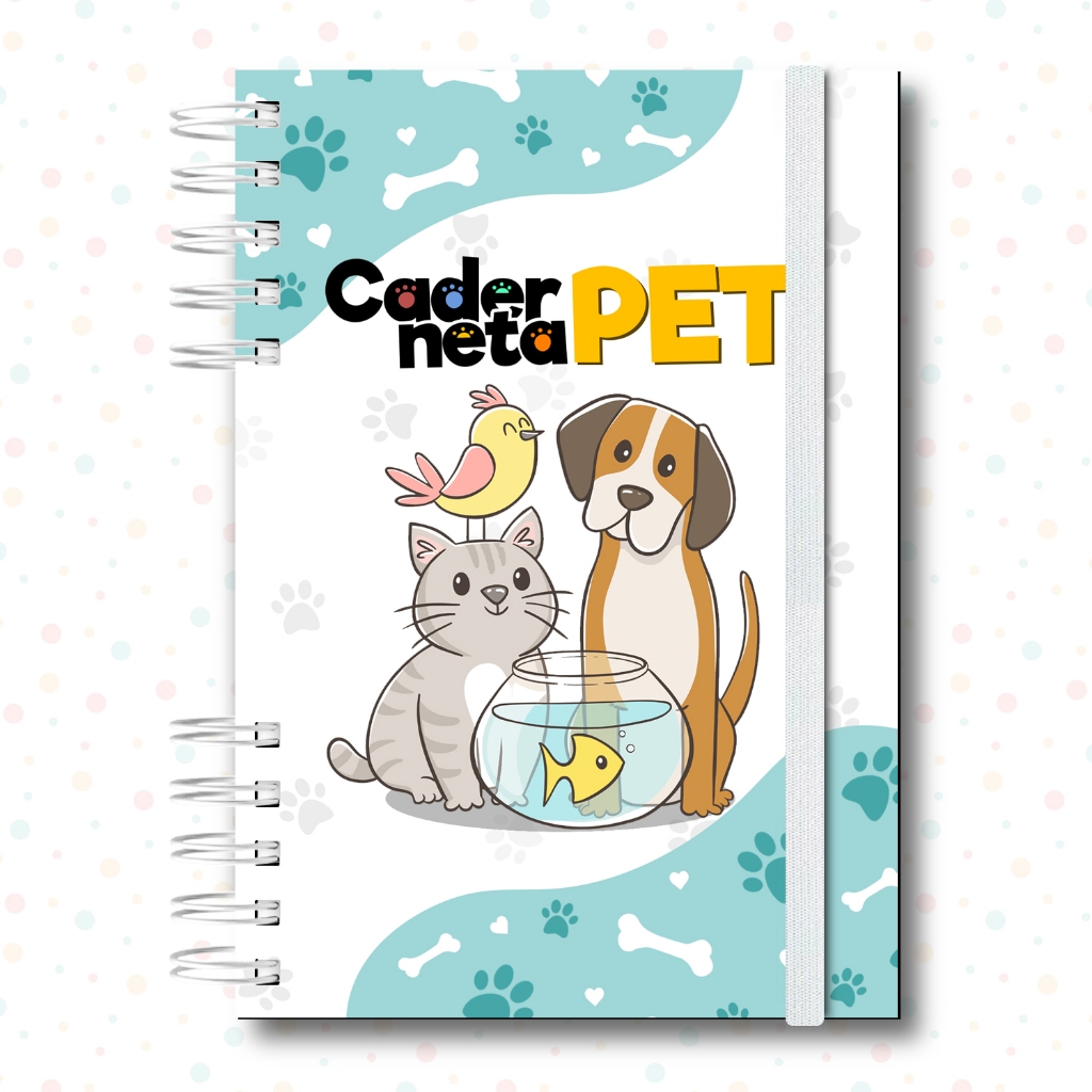 Super Caderneta de Vacinação Pet Caderno de Anotações Diário Pet 108 Páginas Capa Dura Cachorro Gato