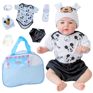 Boneco Bebê Reborn Menino Mickey Original Realista Corpo De Silicone Pode Dar Banho