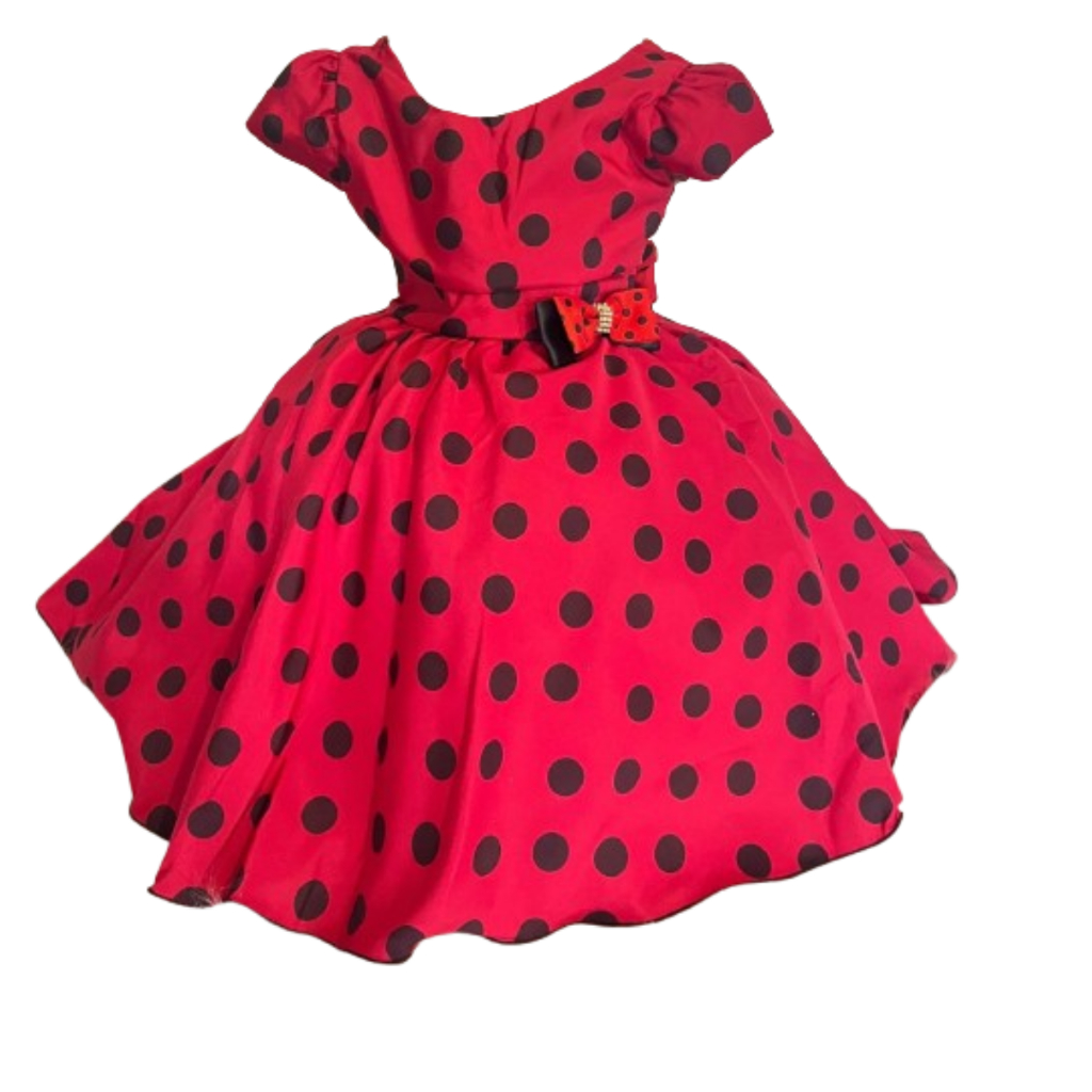Vestido ladybug joaninha Minnie Festa aniversario bola preta