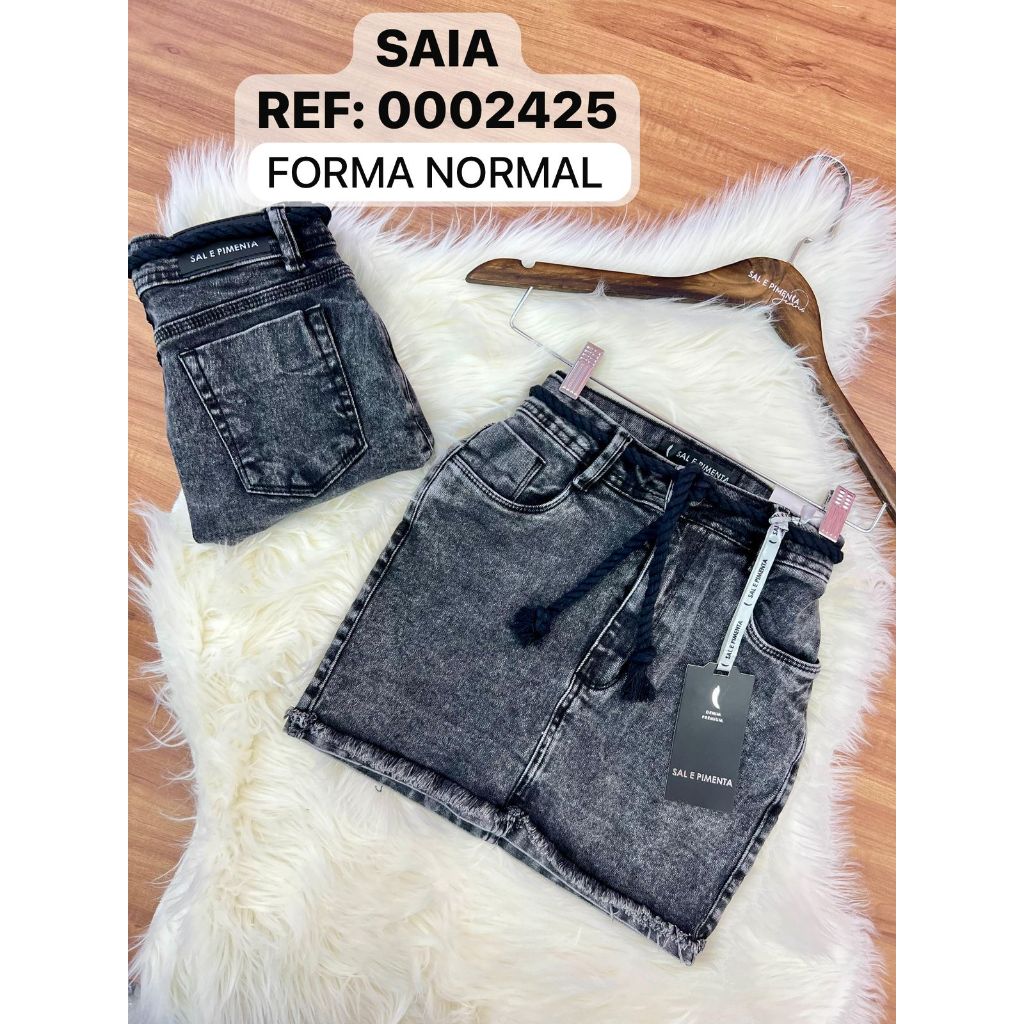 Saia jeans sal e pimenta com elastano cintura alta Shopee Brasil