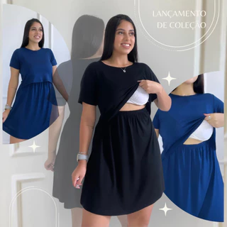 Vestido Amamentação Cores Premium Grávida Amamentar Maternidade Casual Vestidos Manga Curta