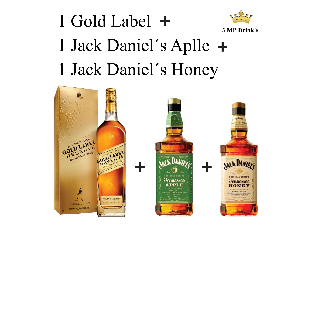 Kit 3 Whisky - Johnnie Walker Gold Label + Whisky Jack Daniels Apple ...