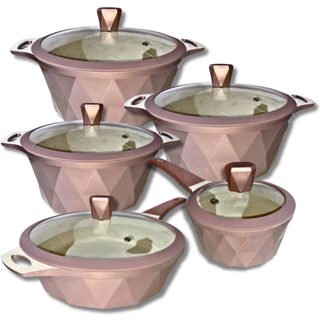 Jogo 5 Panela Indução Diamante Cerâmica Marmoriza Rose Bege em Oferta na Shopee