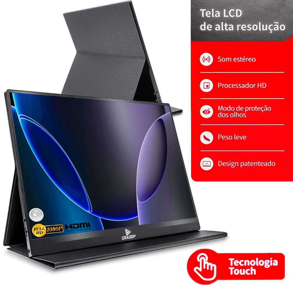 Monitor Portátil Ultra Slim Fino IPS TOUCH SCREEN Gamer 15.6 Polegadas ...
